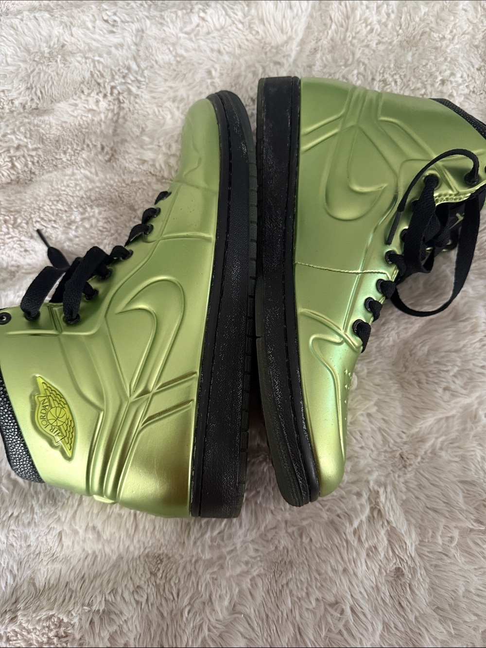 Nike Air Jordan 1 Anodized Metallic Lime Green and Black High-Top Sneakers